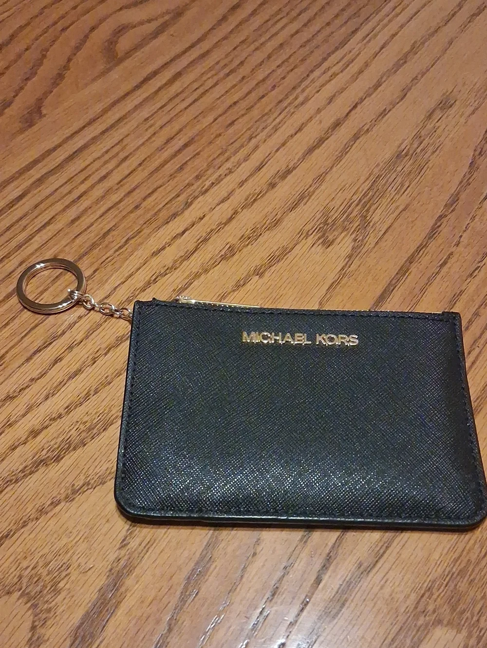 Michael Kors Black Leather Zip Card Pouch with Keyring